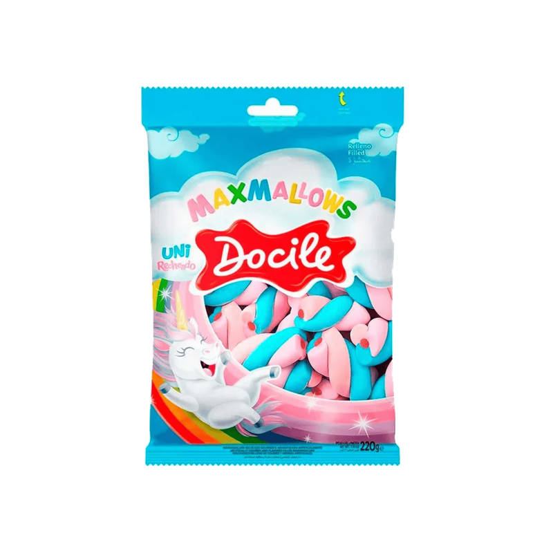 DOCILE MAXMALLOWS RECHEADO TWIST BAUNILHA C/MORANGO UNI 50G