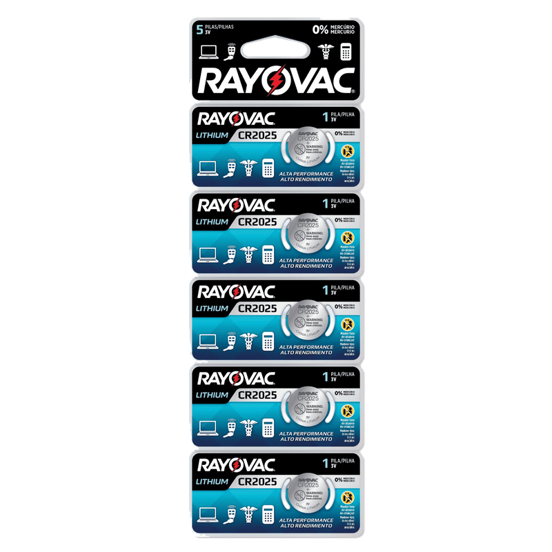 PILHA ELETRÔNICA RAYOVAC CR2025 MULTIBLISTER C/5